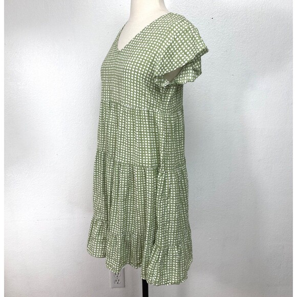 Indigo Soul Woman Green Gingham Dress Small Cotten Rayon Baby Doll Layers Summer - Picture 6 of 10